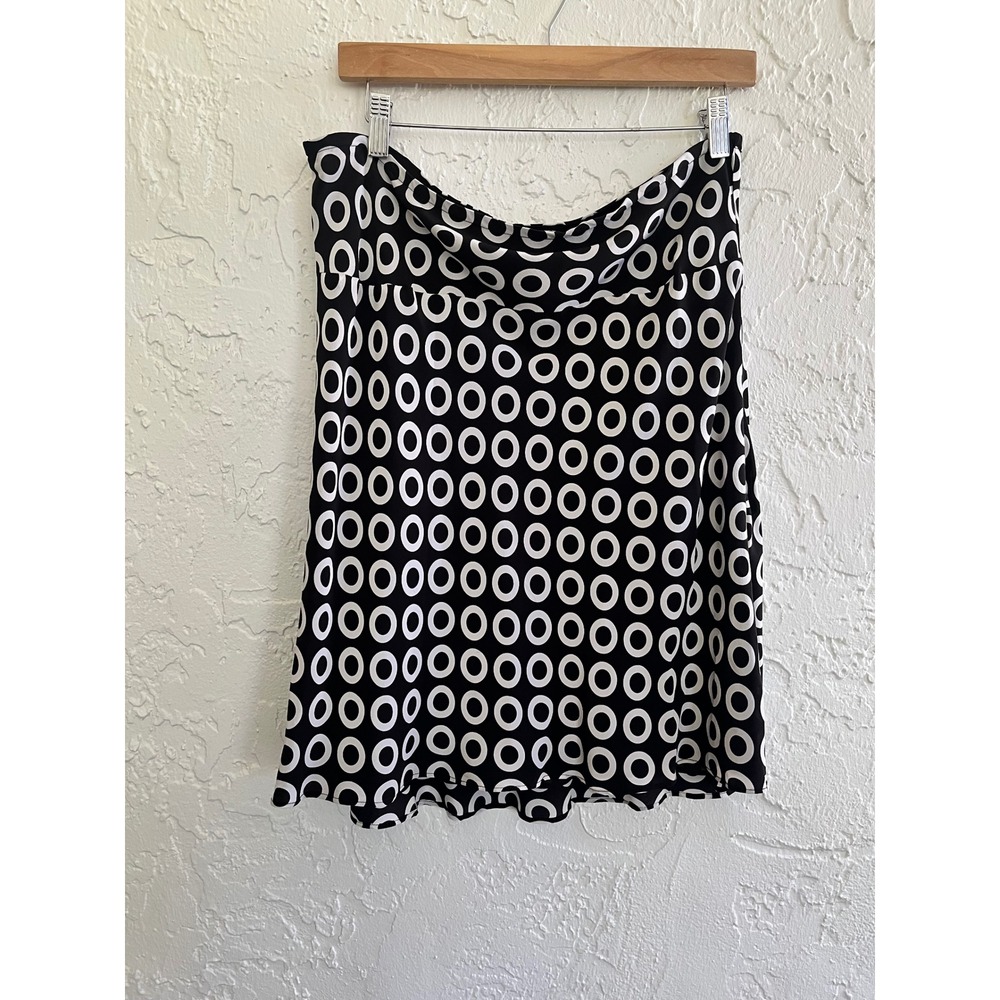 Allison Taylor 100% Silk A-Line Skirt Large Black White Geometric Circle Print